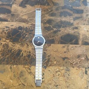 Movado Silver and Gold Minimalist Museum Dial Watch